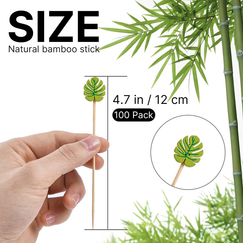 PuTwo Picks 100 Counts 4.7"" Bamboo Wooden Decorative Sticks for Appetizers Fancy Cocktail Party-Green Leaf Toothpicks, Palm Leaves - Image 2